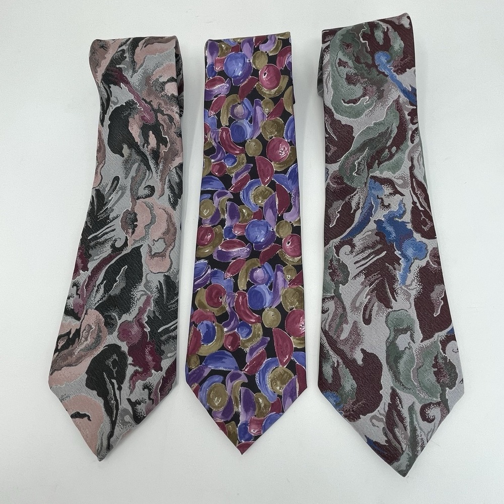 Windridge‎ + Lorenzo Selini Ties Lot of 3 VINTAGE Classic Floral Artsy Polyester